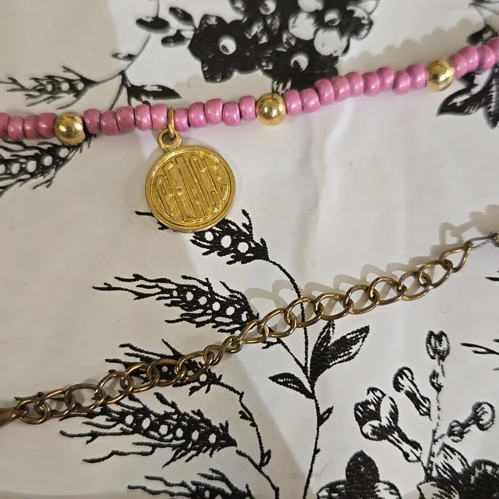 Pink and Gold Beaded Charm Bracelet Set Wg5 - Picture 6 of 7